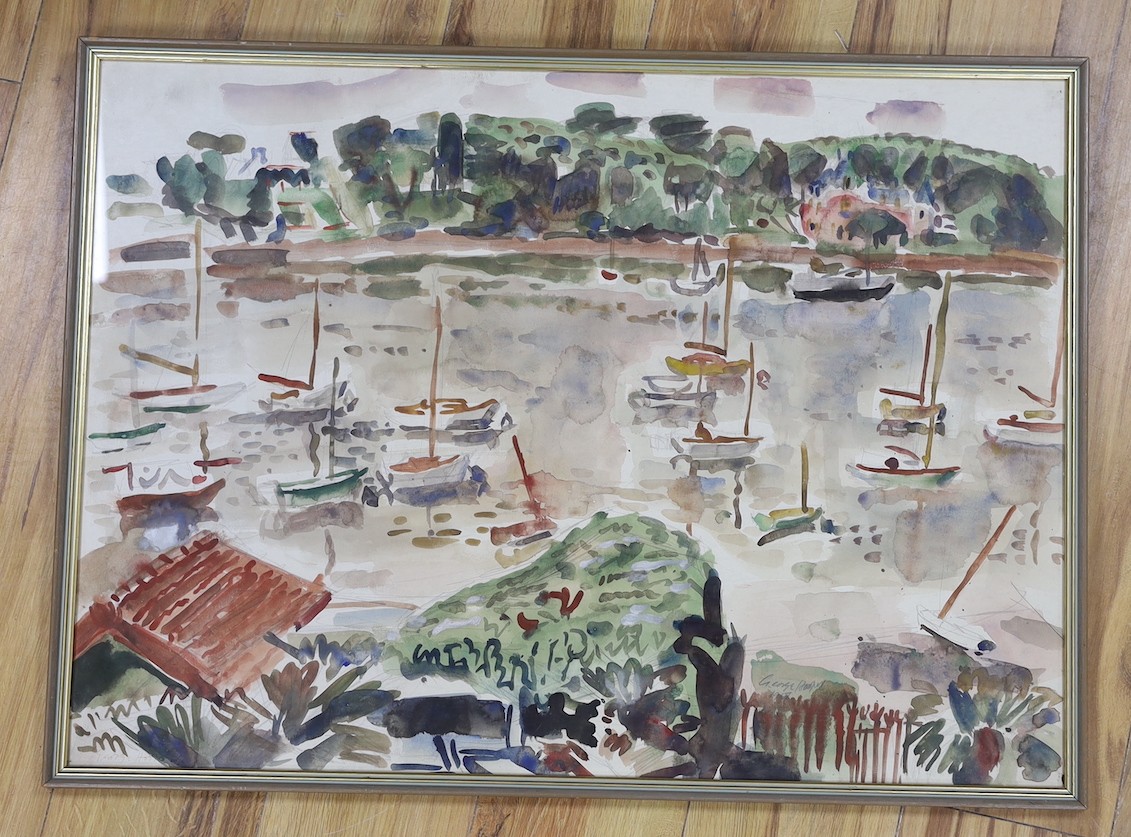 George Hooper (1910-1994), watercolour, Sailing boats on an estuary, signed in pencil and dated 1947, 55 x 76cm